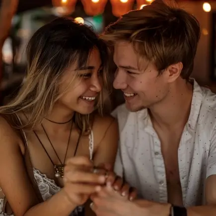 PinayPal Dating App - Filipina Woman Angela and Her Partner Mark Enjoying a Romantic Moment Outdoors.