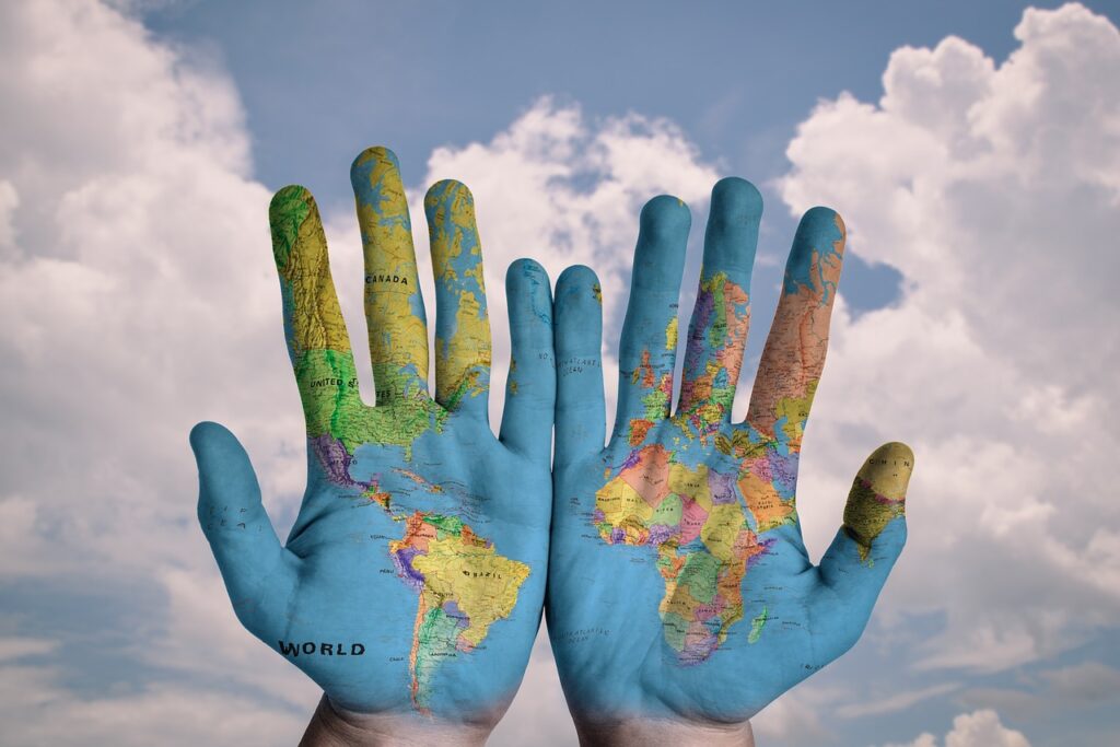 hands, world, world map